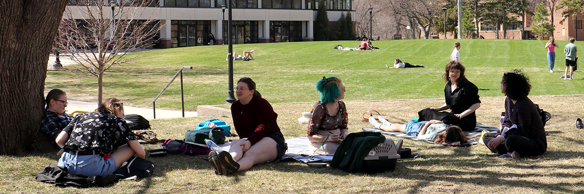 Students sitting on the mall